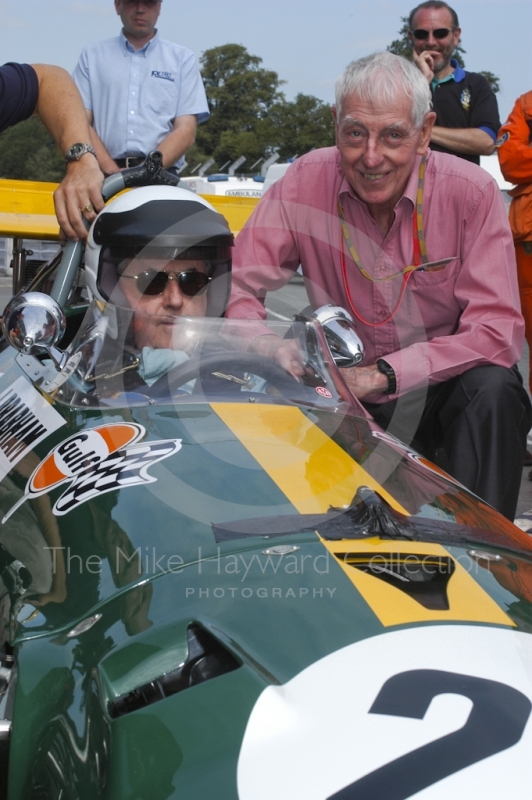 Jack Brabham and Ron Tauranac with a 1969 Brabham BT26, Oulton Park Gold Cup meeting, 2002.