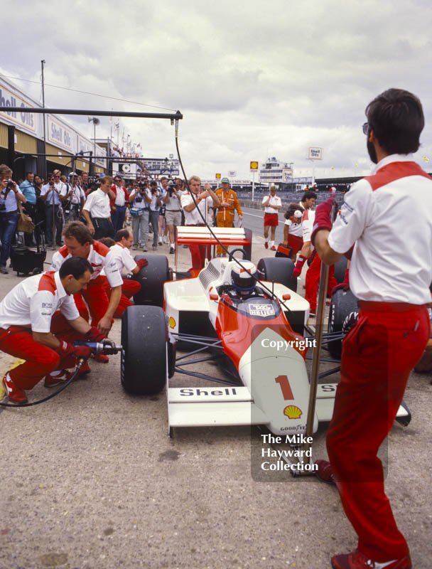 Alain Prost, McLaren MP4/3, British Grand Prix, Silverstone, 1987.
