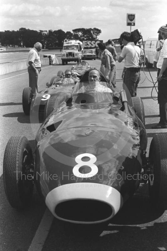 Stirling Moss on the grid in a Vanwall at the European Formula 2 Championship meeting, Donington Park, 1981.