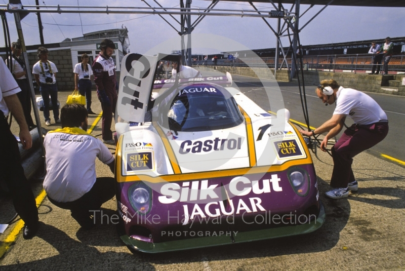 Silk Cut Jaguar XJR-9 in the pits, Silverstone 1000km FIA World Sports-Prototype Championship (round 4).
