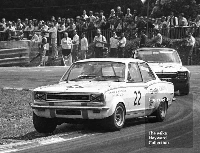 Gerry Marshall, Vauxhall Viva, and John Bloomfield, Ford Escort WGC 274G, Brands Hatch, British Grand Prix meeting 1970.
