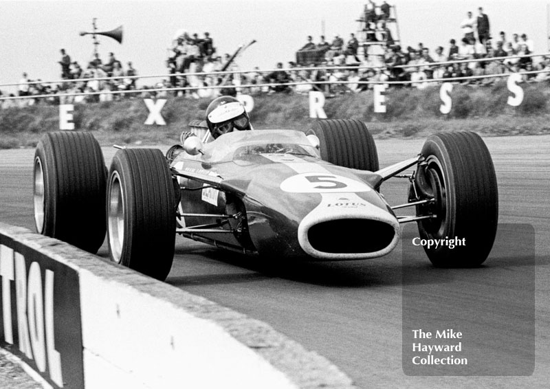 Jim Clark, Lotus 49 R2, at Copse Corner, Silverstone, on his way to victory at the 1967 British Grand Prix.
