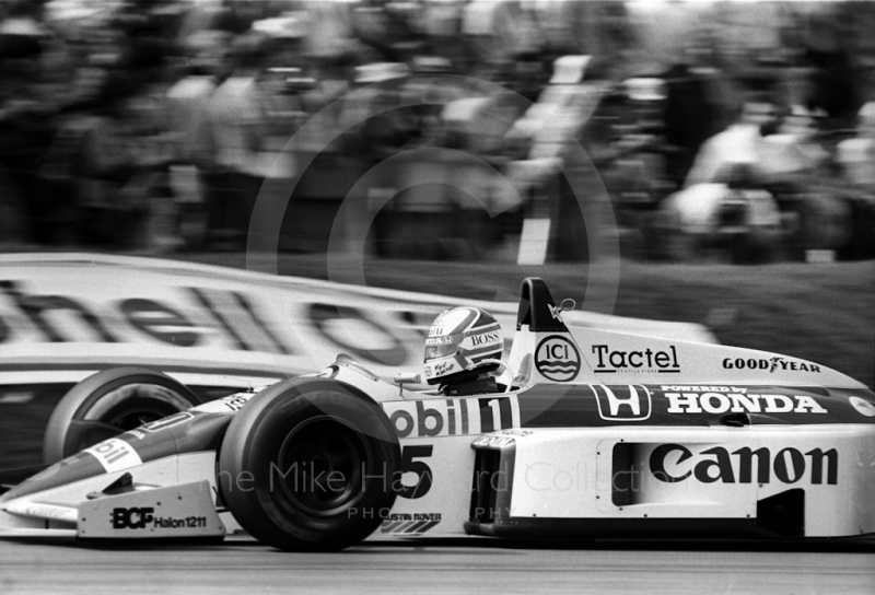 Nigel Mansell entering Druids Hairpin in his Canon Williams Honda, 1986 British Grand Prix, Brands Hatch
