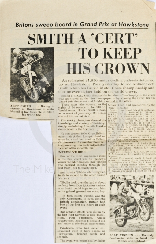 Press report in the Shropshire Star following the 1965 Motocross Grand Prix held at Hawkstone Park.
