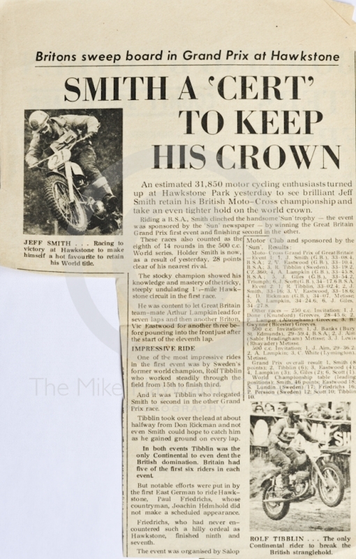 Press report in the Shropshire Star following the 1965 Motocross Grand Prix held at Hawkstone Park.
