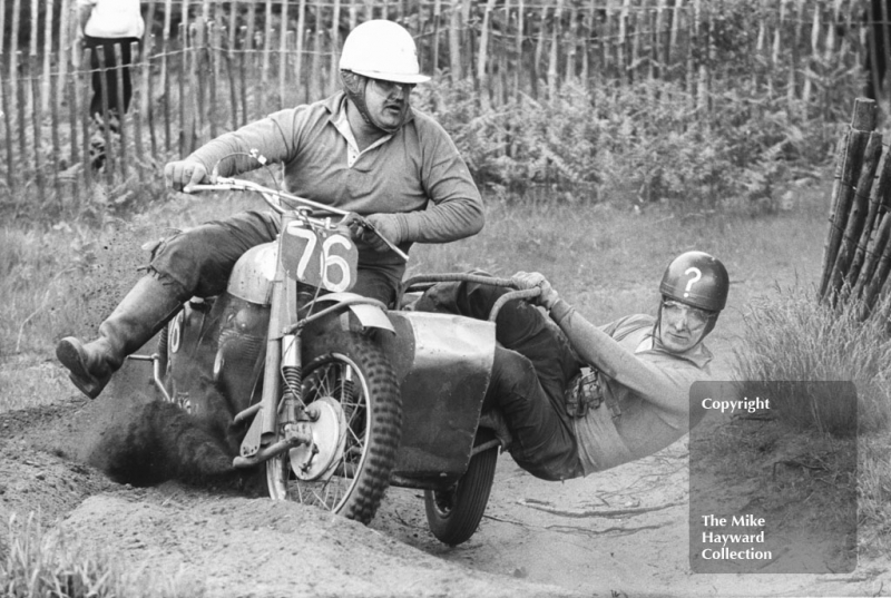 Dennis 'Wacker' Westwood and Monty Hughes, 650cc Wackman, 1966 motocross meeting, Hawkstone.