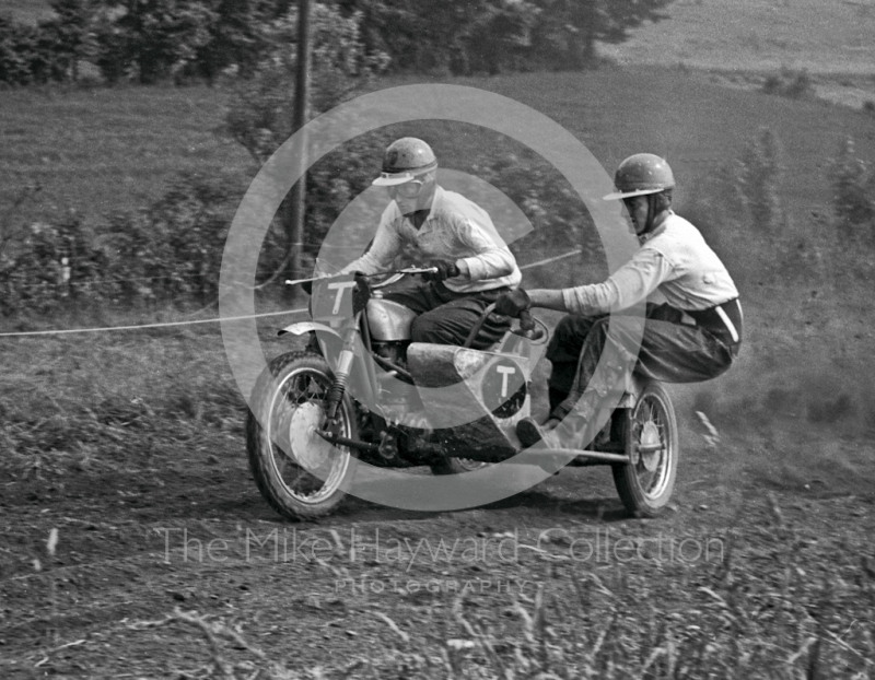 Sidecar kicks up dust, Kinver, Staffordshire, 1964.