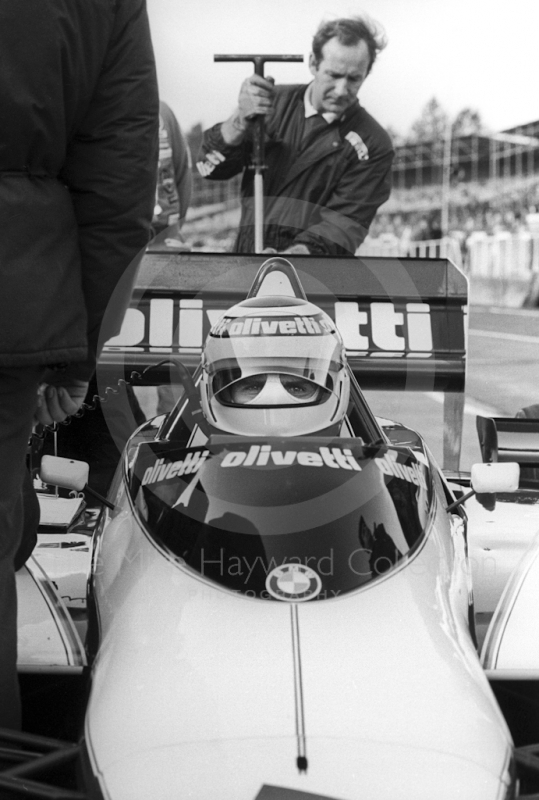 Nelson Piquet, Brabham BT54, in the pits at Brands Hatch, 1985 European Grand Prix.
