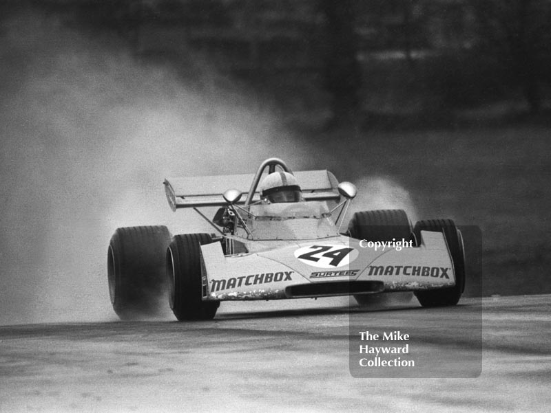 John Surtees, Matchbox Surtees TS10-02, before retiring on lap 32 with electrical trouble, Oulton Park, John Player Formula 2, 1972.
