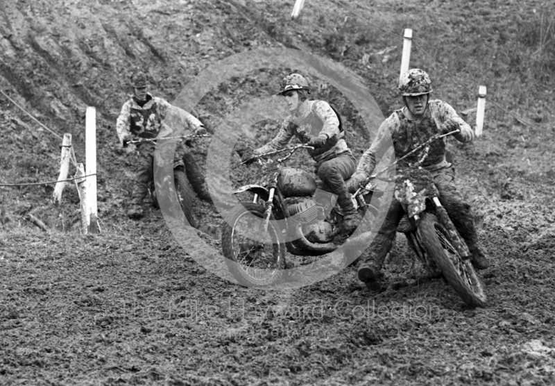 Mud splattered riders, Hatherton Hall Farm motocross, Nantwich, 1967