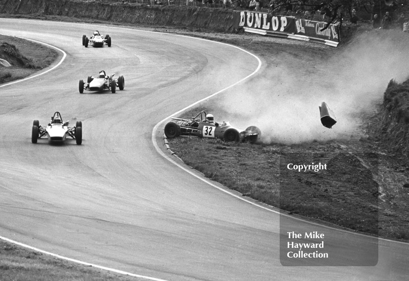 Tony Hansen, Brabham BT21B, spins at the Esses, Formula Ford, Mallory Park, May, 1971
