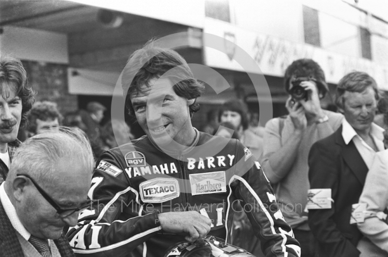 Barry Sheene in the pits, Donington Park 1980.