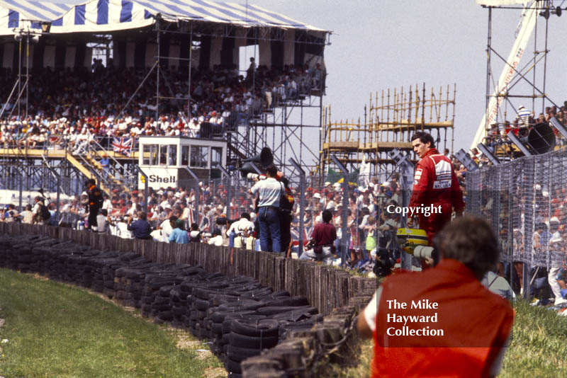 Ayrton Senna walking to the pits after spinning out, British Grand Prix, Silverstone, 1989.
