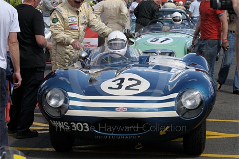 Dick Skipworth/Stephen Skipworth, 1955 Jaguar D type, in the paddock ahead of the RAC Woodcote Trophy, Silverstone Classic 2009.