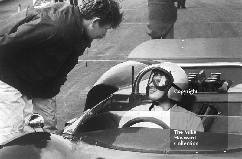 Bruce McLaren, McLaren Elva Oldsmobile, Silverstone International Trophy meeting 1966.
