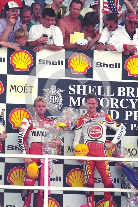 Race winner Kevin Schwantz and runner-up Wayne Rainey, Donington Park, British Grand Prix 1991.