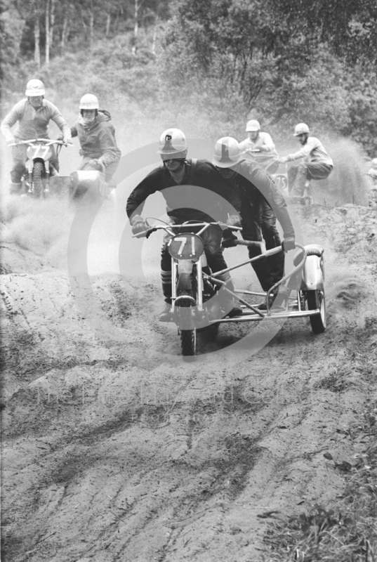 Sidecar action, 1966 motocross meeting, Hawkstone. 