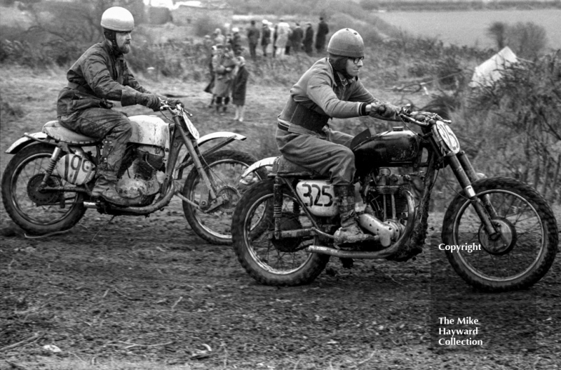 Motorcycle riders at Spout Farm, Malinslee, Telford, Shropshire between 1962-1965.