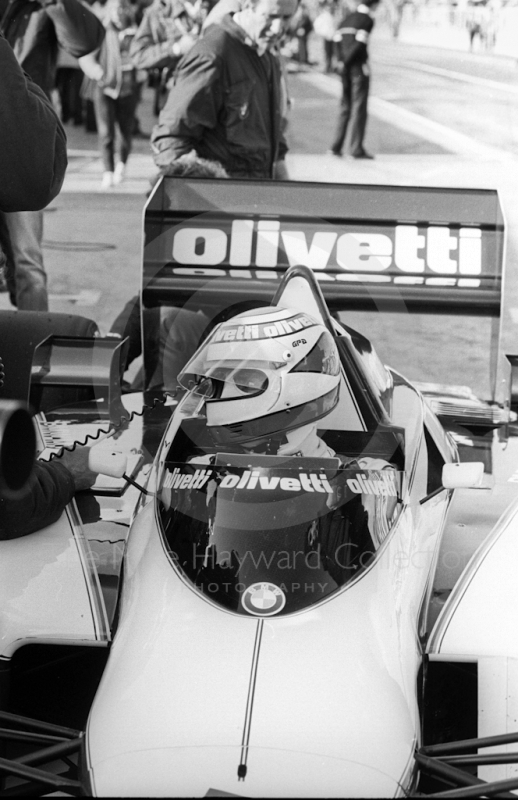 Nelson Piquet, Brabham BT54, in the pits at Brands Hatch, 1985 European Grand Prix.
