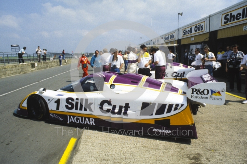 Silk Cut Jaguar XJR-9 leaving the pits, Silverstone 1000km FIA World Sports-Prototype Championship (round 4).
