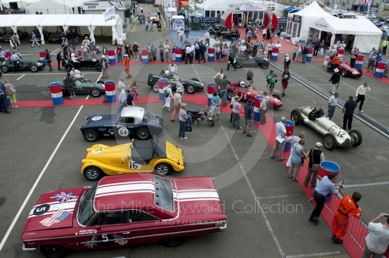 Scene in the paddock as pre-1961 Grand Prix cars wait to go on track, Silverstone Classic 2010