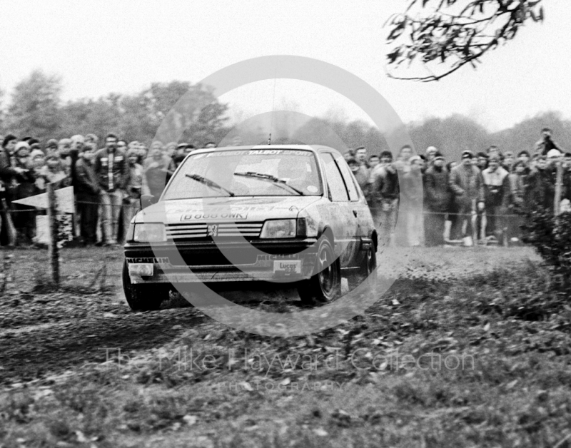 Louise Aitken-Walker, Ellen Morgan, Peugeot 205 GTI, B888 OWK, 1985 RAC Rally, Weston Park, Shropshire.
