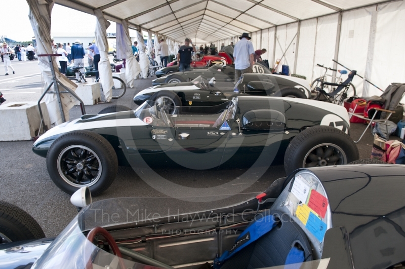 Formula One Coopers in the paddock, Pre-1966 Grand Prix Cars, Silverstone Classic 2010