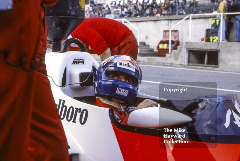 Alain Prost, McLaren MP4/2B, Brands Hatch, 1985 European Grand Prix.
