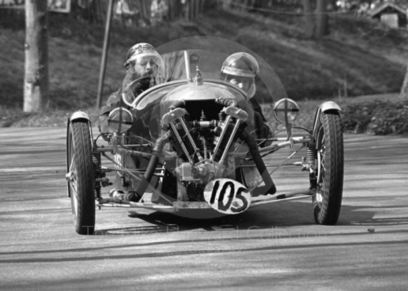 P Taylor and M Sythes, Morgan JAP, 39th National Open meeting, Prescott Hill Climb, 1970.
