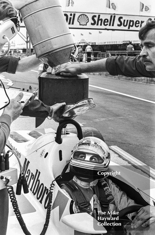 A top-up for Andrea de Cesaris, McLaren MP4, Silverstone, British Grand Prix 1981.

