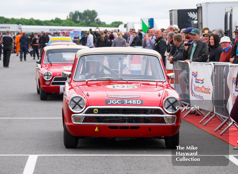 Desmond Smail and Michael Mcinerney, Ford Lotus Cortinas, John Fitzpatrick Trophy for under 2 litre touring cars, 2016 Silverstone Classic.
