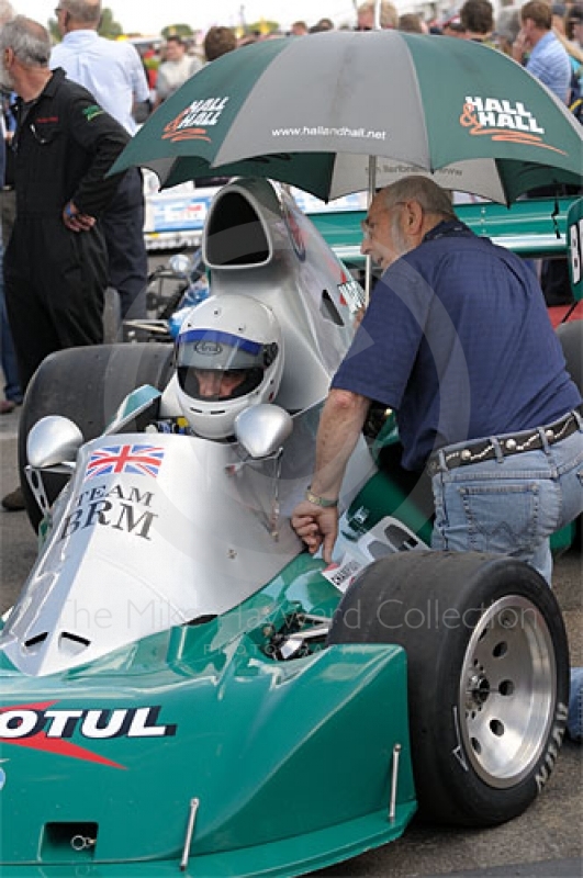 Mike Littlewood, 1974 BRM P201, in the paddock before the Grand Prix Masters race, Silverstone Cassic 2009.