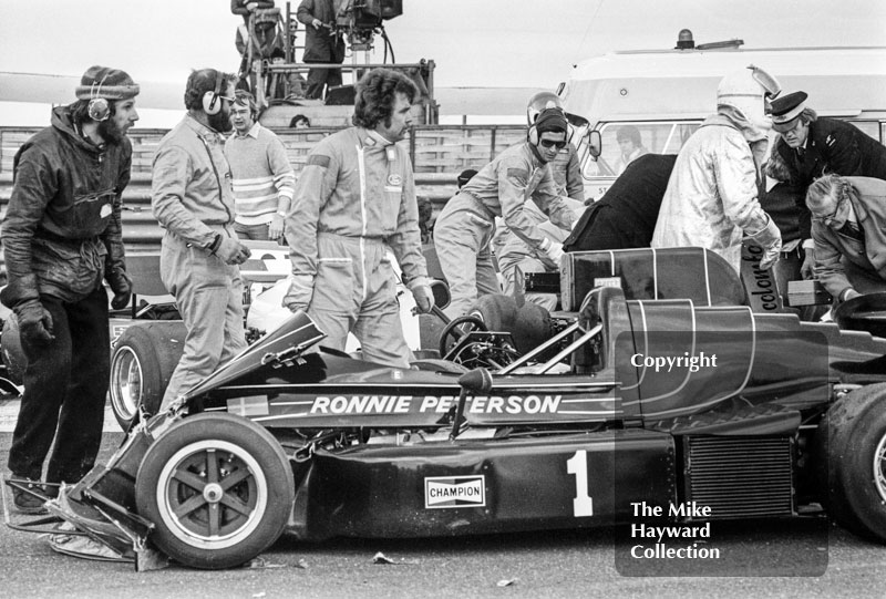 The stricken March 752 BMW of Ronnie Peterson, Wella European Formula Two Championship, Thruxton, 1975
