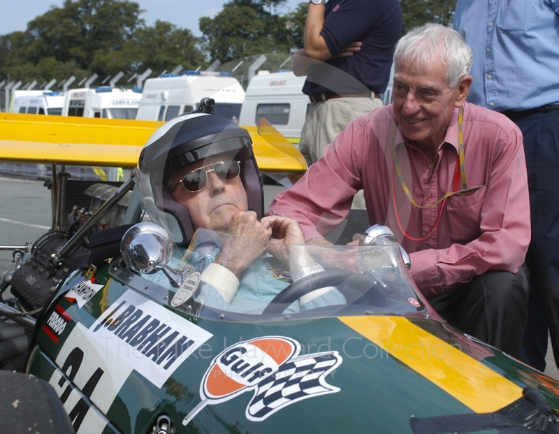 Jack Brabham and Ron Tauranac with a 1969 Brabham BT26, Oulton Park Gold Cup meeting, 2002.