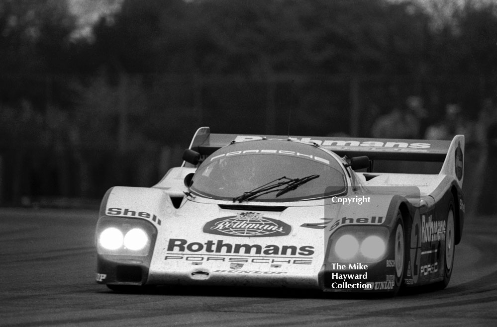 Derek Bell/Hans Joachim-Stuck, Rothmans Porsche 956, finished in 10th place, World Endurance Championship, 1985&nbsp;Grand Prix International 1000km meeting, Silverstone.
