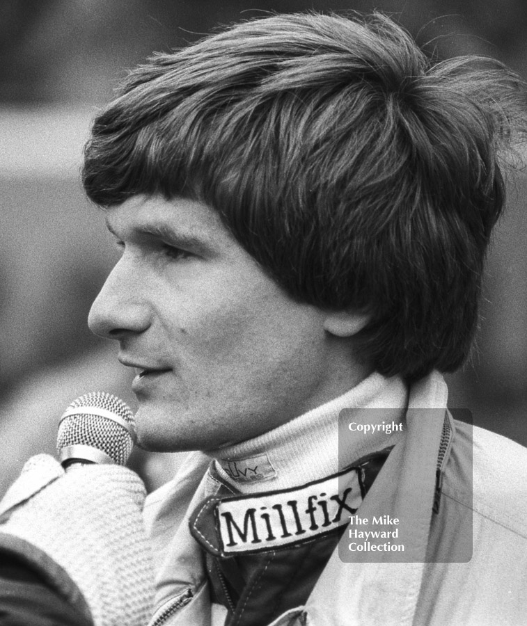 Thierry Boutsen being interviewed on the grid, World Endurance Championship, 1985&nbsp;Grand Prix International 1000km meeting, Silverstone.
