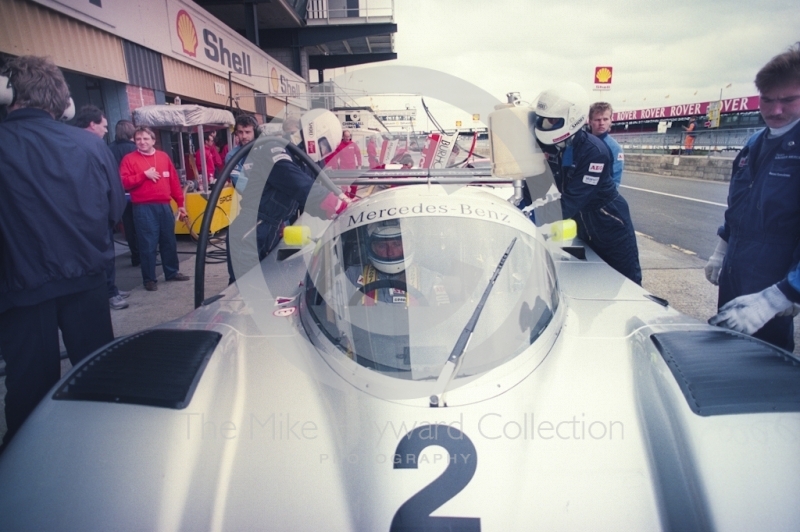 Jochen Mass, Mercedes-Benz C11, Shell BDRC Empire Trophy, Round 3 of the World Sports Prototype Championship, Silverstone, 1990.
