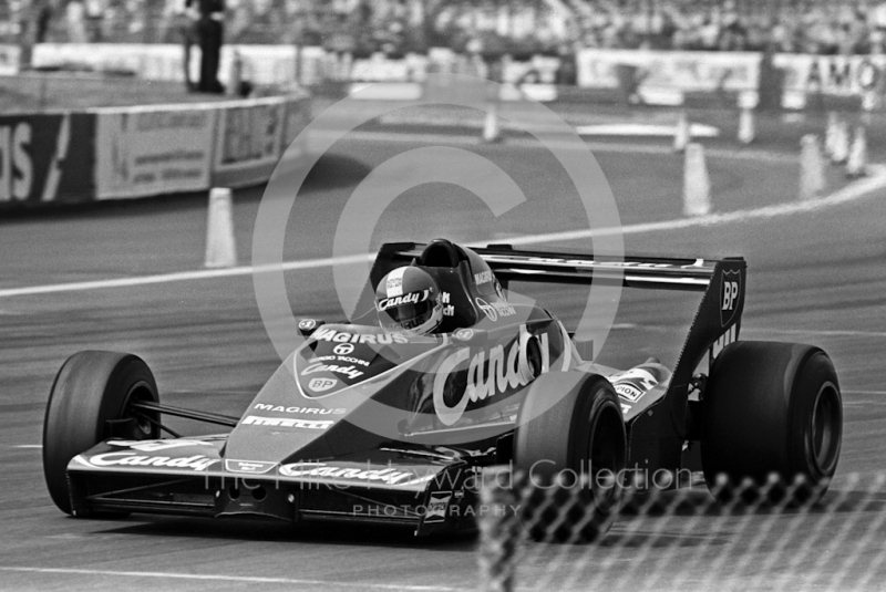 Derek Warwick, Candy Toleman TG183, retired with gearbox trouble on lap 27, British Grand Prix, Silverstone, 1983
