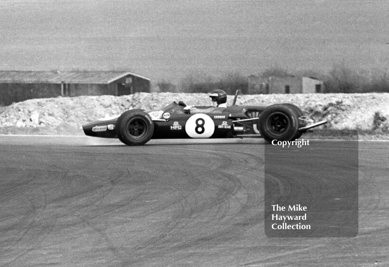 Jochen Rindt, Brabham BT23C,Â spins at the chicane, Thruxton, Easter Monday 1968.