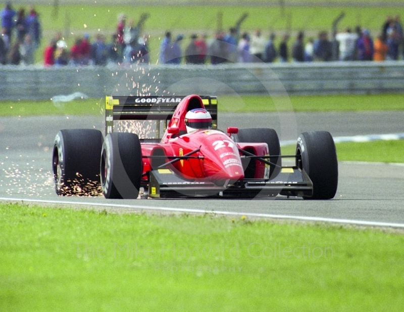 Jean Alesi, Ferrari F92A V12, race day warm-up, 1992 British Grand Prix, Silverstone.
