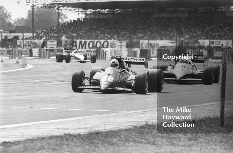 Rene Arnoux, Ferrari 126C3, Alain Prost, Renault RE40, Silverstone, 1983&nbsp;British Grand Prix.
