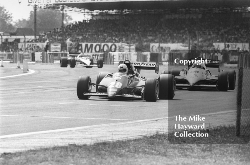 Rene Arnoux, Ferrari 126C3, Alain Prost, Renault RE40, Silverstone, 1983&nbsp;British Grand Prix.
