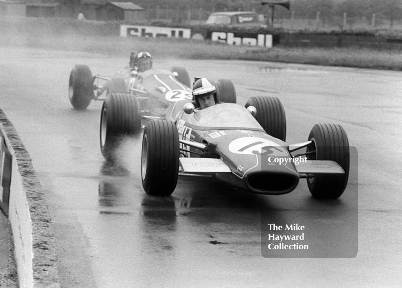 Guy Edwards, Paul Watson Racing Organisation Lola T62, ahead of Charles Lucas, Titan Mk 3, F3 race, Martini International meeting, Silverstone 1969.
