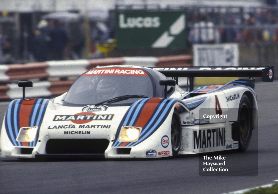 Riccardo Patrese/Alessandro Nannini, Martini Lancia LC2, braking for Copse Corner, World Endurance Championship, 1985&nbsp;Grand Prix International 1000km meeting, Silverstone.
