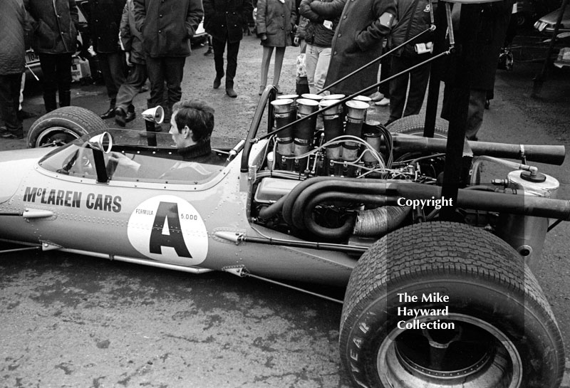 F5000 McLaren in the paddock at Brands Hatch, 1969 Race of Champions.
