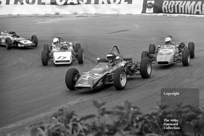 Jeremy Gambs, Lotus 61M, Paul Ellis, U2 Mk 9, Mark Litchfield (8), Crossle 20F,&nbsp;Formula Ford, Mallory Park, May, 1971
