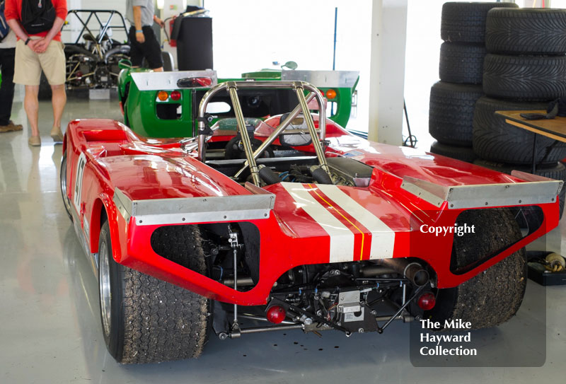 Nick Pink's Lola T10 in the pits during the 2016 Silverstone Classic.
