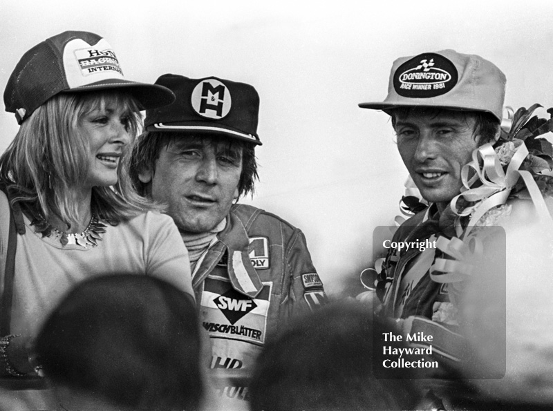 Geoff Lees on the podium after winning the 1981 John Howitt F2 Trophy at Donington
