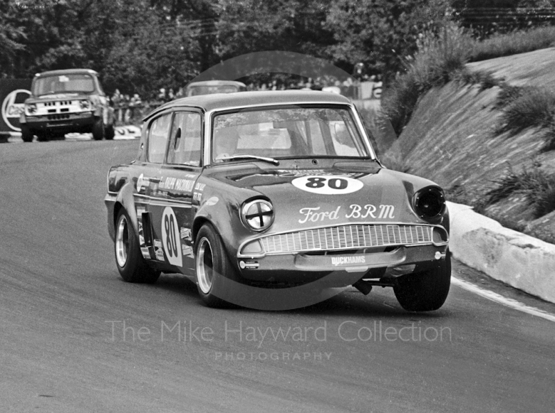 J Macdonald Ford Anglia BRM, Hepolite Glacier Saloon Race, Mallory Park, 1971
