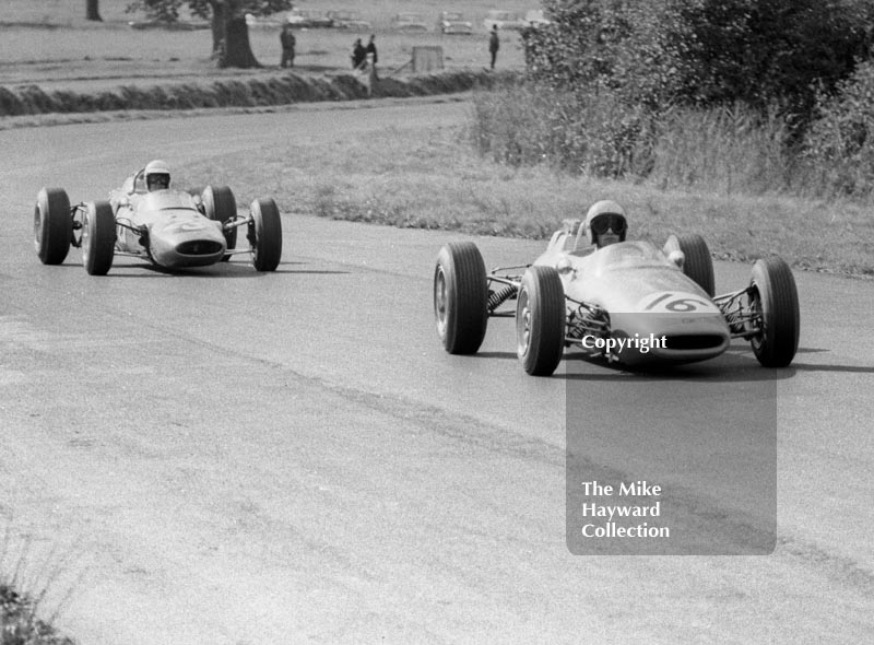 Alan Rollinson, F2 DW Racing Brabham BT16 Cosworth, and Brian Hart, Lotus 35, Oulton Park Gold Cup, 1965

